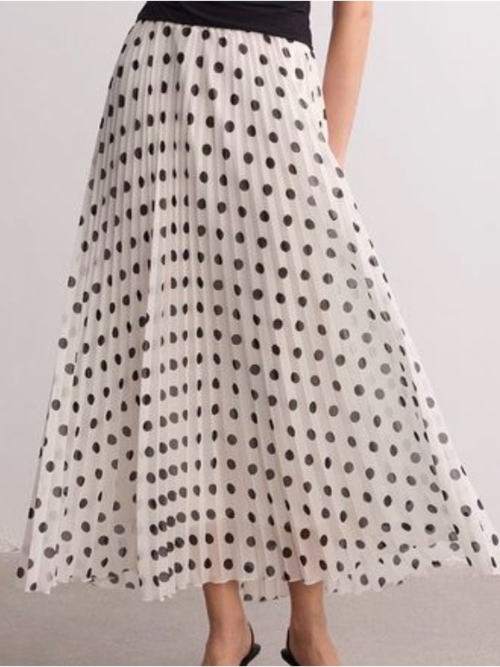 Commense White Maxi Skirt with Black Polka Dots